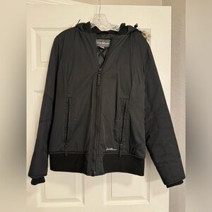 Eddie Bauer Women's Jacket Black Hooded Quilted Waterproof Faux Fur Trim